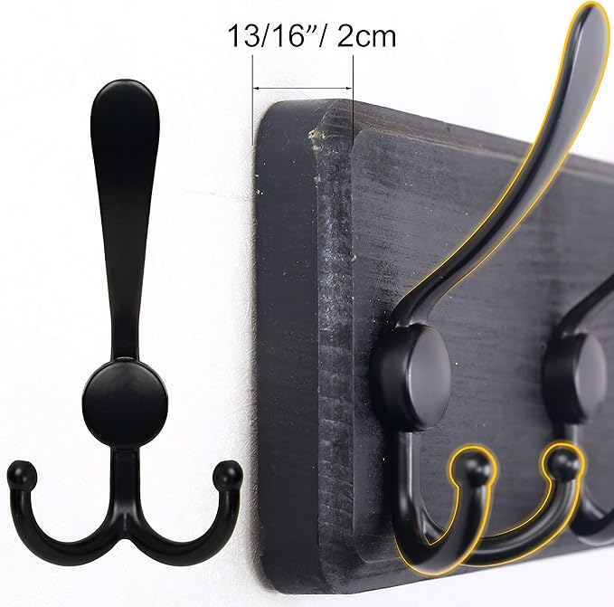 SKOLOO Rustic Wall Mounted Coat Rack: 16" Hole to Hole, Pine Real Wood Plank Wall Coat Rack with 5 Triple Hooks, Farmhouse Coat Hanger Wall Mount for Hanging Backpack Jacket Coat Hat