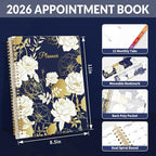SUNEE 2026 Appointment Book, Quarter-Hourly, Weekly & Monthly - from January 2026 - December 2026, 8.5"x11" Weekly Planner, Flexible Cover, Note Pages, Pockets, Bookmark, Spiral Binding, Dark Blue