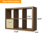 furtble Bookshelf with Storage Bin, 6-Cube Storage Organizer, Modern Wood Open Bookcase, Multifunctional Display Shelf for Living Room, Bedroom, Home Office, Classic Oak