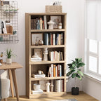 blini 5-Shelf Tall Bookcase Wooden Bookshelves 33in Wide Floor Standing Display Storage Book Shelves 70 in Oak Bookcase for Home Office, Living Room, Bed Room