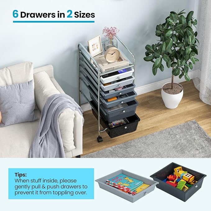 Giantex 6 Storage Drawer Cart Rolling Organizer Cart for Tools Scrapbook Paper Home Office School Multipurpose Mobile Utility Cart (Black Gradient)