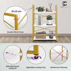 CAPHAUS 3 Tier Small Bookshelf, 24 Inch Width Free Standing Shelf, Bookcase Shelf Storage Organizer, Industrial Book Shelves for Home Office, Living Room, White Wooden Shelves & Gold Frame