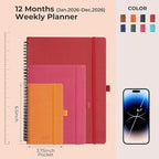 IN-LUXPRO Planner 2026 Daily Weekly and Monthly,6.5"x3.75",12 Months Spiral Bound Calendar Agenda with Self-adhesive Pen Holder,2026 Appointment Book with Vegan Leather Soft Cover,Orange