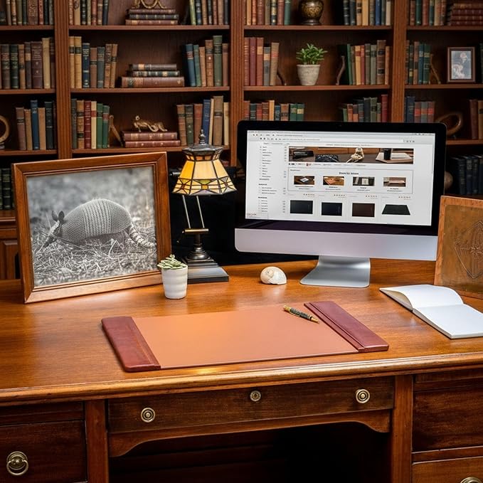 DACASSO Leather Desk Pad with Side Rails - Luxury Leather Desk Blotter for Writing - Executive Desk Surface Protector - (Mocha, 22 x 14)