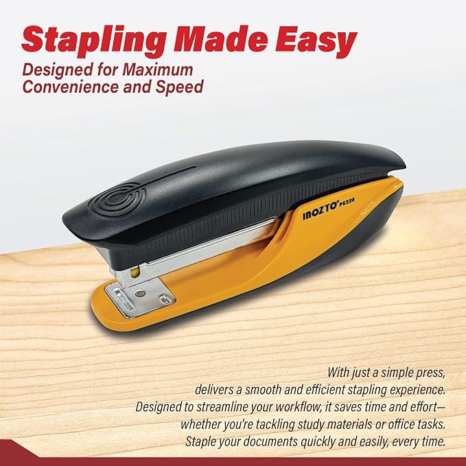 INOZTO Ergonomic Stapler, 20 Sheet Capacity & 100 Staples Storage, with Staple Remover & Non-Slip Base, for Office, School, Home Use, Custom Logo & Colors