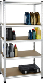 Amazon Basics Double Post Press Board 5 Tier Shelf 36 x 18 x 72, Aluminum | Medium Duty, Storage, Shelving