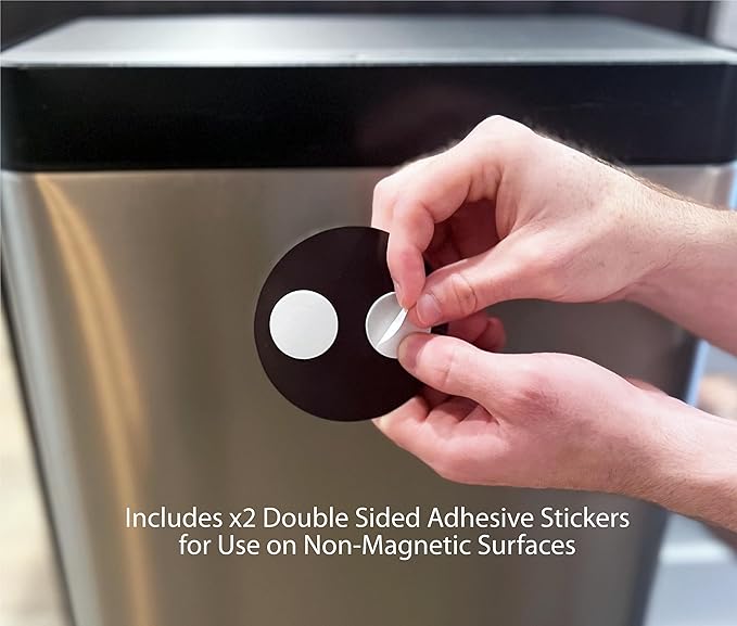 Strong Trash and Recycle Magnets, 3.5" Recycle Magnet for Trash Can, Magnetic Recycling Stickers for Kitchen Garbage Can and Recycling Bins with 4 Adhesive Stickers, Made in USA, Black 2 Pcs