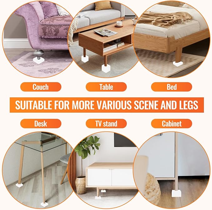 shouwuhho Furniture Risers, 8 Pack Bed Risers with Non-Slip Grip and Heavy Duty Support, 1 Inch 2 Inch 3 Inch 4 Inch Height Lift for Couch, Sofa, Table, Desk, Chair, Refrigerator - White, 1 Inch