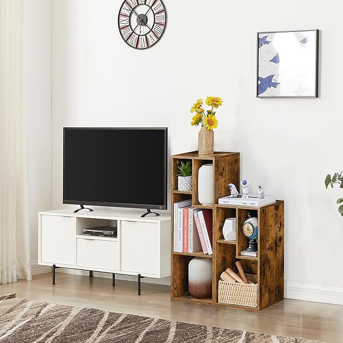 VECELO Narrow Bookshelf Set, Fits 9.3" × 10-12.8" Hardcovers, Cube Storage Bookcases, Free-Standing for Living Room, Bedroom, Home Office, 2/3-Tier, 2-Pack, Brown