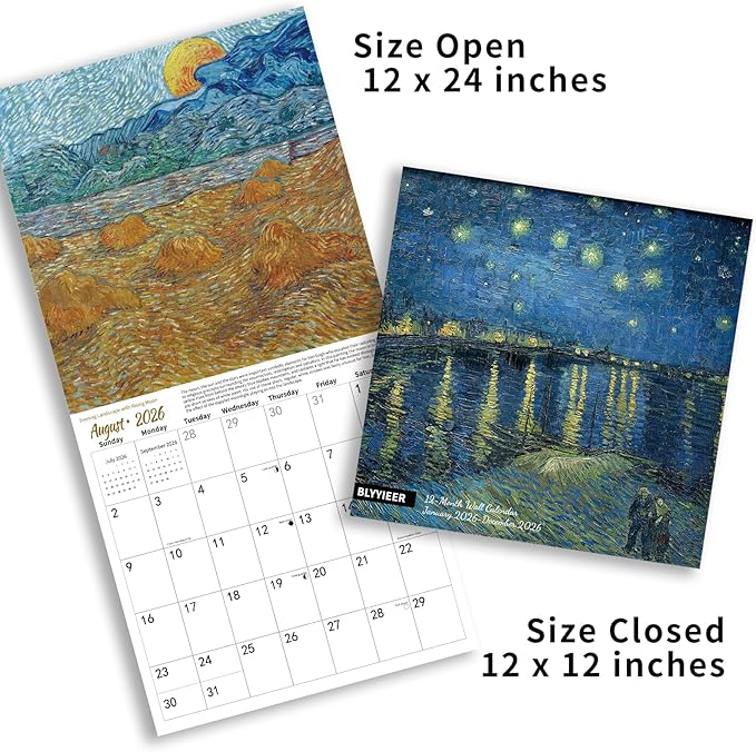 2026 Wall Calendar Art Paintings, 12 Months Wall Calendars, 12" x 24" Opened, Thick Glossy Paper, 2026 Monthly Wall Calendars, Home and Office Organizer
