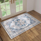 Rugcomf Vintage Medallion Rugs for Entryway 2'x3' - Door Mat Indoor Entrance, Machine Washable Area Rug, Non-Slip Low Pile Boho Carpet for Kitchen, Front Door, Bedroom, Kids Room - Blue