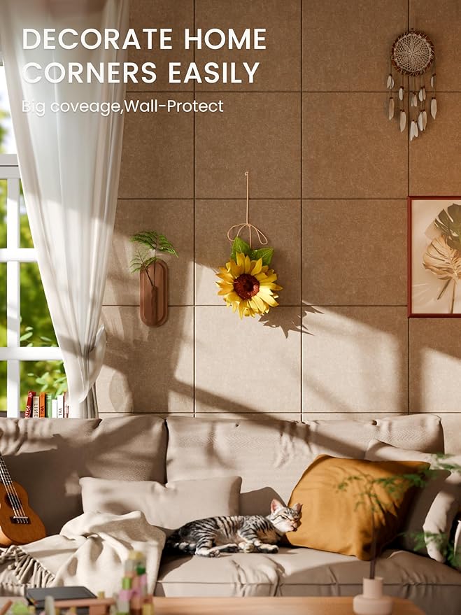 Bumusty Large Cork Board 47"x35" Alternative - 12 Pack Felt Wall Tiles with 70 Safe Removable Adhesive Tabs, 30 Pushpins, Cork Boards for Walls Pin Board Tack Board Cork Board (Dark Camel)