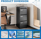 BYNSOE 3 Drawer File Cabinet with Lock Metal Vertical File Cabinet Office Home Narrow File Cabinet for A4 Legal/Letter Size,Assembly Required (Black, 3 Drawers-Vertical)