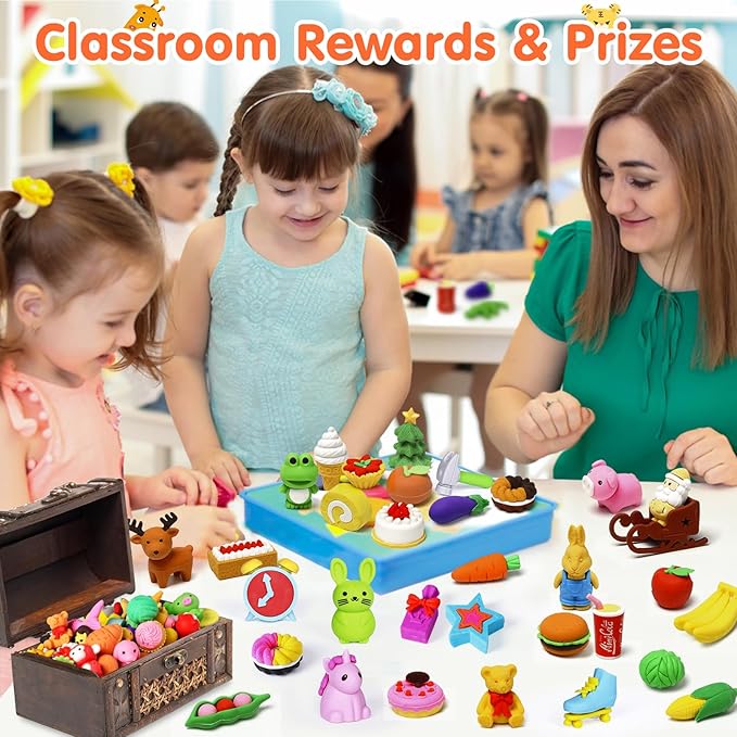 Moosia 60 Pack Animal Pencil Erasers for Kids, 3D Mini Puzzle Take Apart Erasers, Desk Pets & Treasure Box Toys, Bulk Party Favors, Classroom Prizes, School Supplies, Gift for Boys & Girls