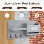 Lwenki Mail Organizer for Wall Mount – Key Holder with Shelf Includes Letter Holder and Hooks for Hallway Farmhouse Decor – Rustic Wood with Flush Mounting Hardware (16.5” x 9.1” x 3.4”) (Gray)