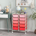 GLACER 10 Drawer Rolling Cart, Storage Cart with Lockable Whieels & Metal Frame, Trolley for Art Craft Oganizer, Mobile Utility Cart for Office, School, Classroom, Kitchen (Pink Gradient)