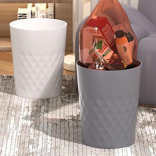 HOLTPHILI 1.8 Gallon Small Trash Can 2 Pack Bathroom Garbage Can Waste Basket Recycling Bin for Dorms Bedrooms Offices Kitchens, Grey