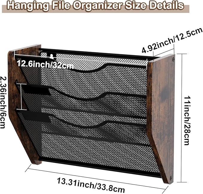 PAG-Mass Hanging Wall Files Organizer, 3 Tier Mail Organizer Wall Mounted,Hanging File Holder,Magazine Rack for Documents,Magazine,Literature,File,Mails,Envelopes