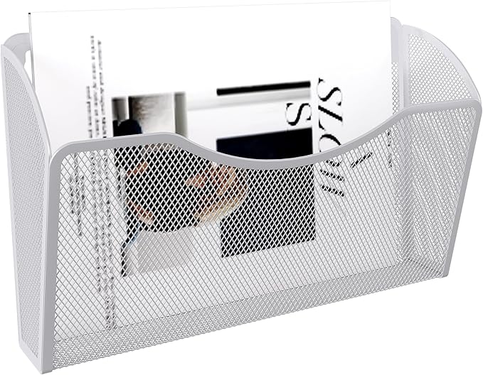 EasyPAG Single Pocket Wall File Organizer, Mesh Hanging File Folder Organizer for Letter/A4 Size Folders, Wall Mounted Vertical Mail Holder for Paperwork, Office, Home, School, White