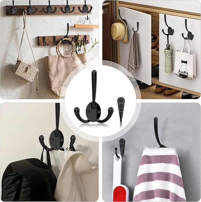 ZAYBOD 10 Pack Heavy Duty Wall Mounted Black Coat Hooks With 30 Screws - Mudroom, Backpack, Robe, Hat Hooks (Two Types of Hooks + Three Types of Screws Included)