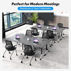 Goakwwuz Conference Room Table, Folding Conference Tables,Thicken Grey Tabletop,Flip Top Wooden Seminar Meeting Room Table for Conference Room Offices (8, Grey, 55.1”)