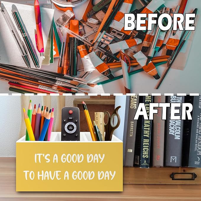 XPH Inspirational Pen Pencil Holder Organizer for Desk, Inspirational Gifts for Women, It's a Good Day to Have a Good Day Motivational Wooden Box Sign for Home Office Desk Tabletop Decorations