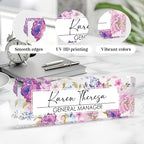 Custom Office Name Plate, Personalized Gifts for Women & Men, Appreciation Gifts for Employees, Boss, Teacher - Office Desk Accessory (Purple Hydrangea Flower)