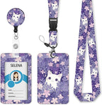 Cute Cat Badge Holder Retractable Lanyard, Lanyards for ID Badges Name Tags Vertical Card Holder, Detachable Lanyard Badge Reel Retractable, Teacher Nurse Workers Women Office Gifts