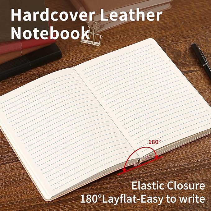 TSFPapier Lined Journal Notebook for Work College Ruled Note Book 5.79"x8.27" A5 PU Leather Daily Journaling 216 Pages for Women Men Writing Home School Supplies Business (Red)