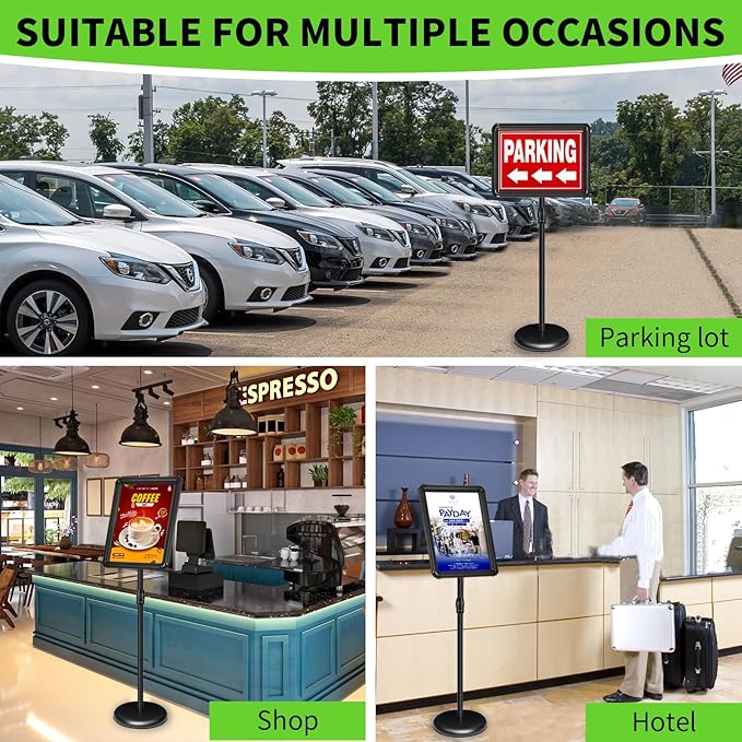 INNOVSIGN 2Packs Adjustable Pedestal Sign Holder Stand 11''x17'', Floor Standing Poster Sign Stand for Vertical/Horizontal View Sign stand,Outdoor/Indoor Standing Sign Holders(Black, Round)