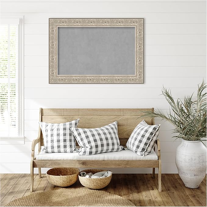 Amanti Art Silver Framed Magnetic Board 27x39 Large Vision Board for use with Magnets, 100% Metal Sheet to Display Items as Office Decor or for Home Organization in mudroom, Kitchen or Kids Room