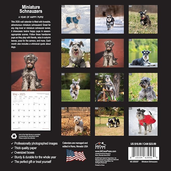 MICASA PRESS - Miniature Schnauzers 2025 Wall Calendar 12 Month | 12" x 24" Open | Thick & Sturdy Paper | Giftable | Calendar 2025