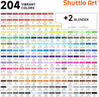 Shuttle Art 206 Colors Alcohol Markers, 204 Colors Dual Tip Art Marker Set Plus 2 Colorless Blender, Micro-tip Pens, White Highlighter Pens, Marker Bag Perfect for Students Adults Coloring