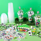 LiYiQ 247 Pcs Soccer Party Supplies Return Gifts for Party, Student Stationery Gifts from Teacher Rewards Prizes, Pencil Erasers Notebooks Stickers for Soccer Classroom Birthday