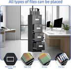 SUXXAN 4 Drawer File Cabinet, Metal Vertical Black Filing Cabinets with Locks Name Card Holder for Home Office, Assembly Required