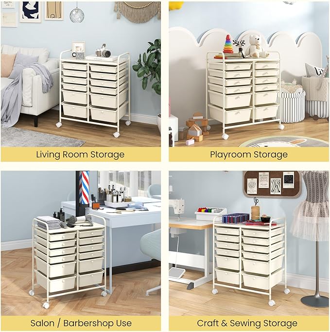 Giantex 12 Drawers Rolling Storage Cart, Classroom Organizers with Wheels for Tools Scrapbook Craft Paper Teacher Office School Supplies (Ivory)