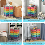 GLACER 10 Drawer Rolling Cart, Storage Cart with Lockable Whieels & Metal Frame, Trolley for Art Craft Oganizer, Mobile Utility Cart for Office, School, Classroom, Kitchen (Clear Rainbow)