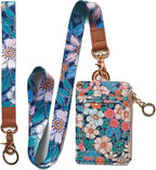 bolimoss Lanyard Wallet,Wallet Lanyard,lanyards for id Badges,lanyards for id Badges for Women,Lanyard Wallet for Women,Fashion Badge Holder with Zipper（Cartoon Floral）