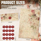 TaoBary 160 Pcs Stationery Paper Set 50 Double Sided Stationery Papers with 50 Matching Envelopes and 60 Round Dot Sticker, 10 Design(Vintage Floral,8.5 x 11 Inch)