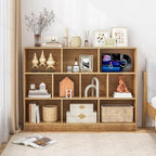 Tangkula 10-Cube Bookshelf, 55”L Floor Bookcase with 2 Anti-Tipping Kits, Freestanding Storage Organizer, 4-Tier Display Shelf for Home, Office & Dorms, Natural/White (Natural, 10-Cube-Large)