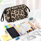 Bolaz Big Capacity Pencil Pen Case Pouch Bag School College Office Organizer for Teens Girls Adults Student-Brow-black Leopard Print