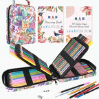 H & B Art Supplies, 72 Pack Drawing Supplies for Adults, Drawing Kit with Drawing Book, Coloring Book, Watercolor, Metallic Charcoal Macaron Oil-Based Coloured Pencils for Artists
