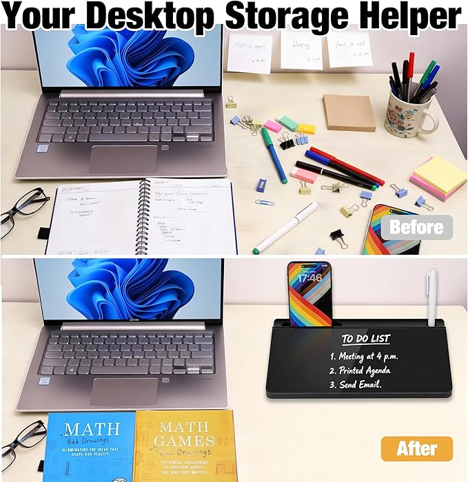 Small Glass Desktop Whiteboard 11.8×7”, Dry Erase Note Memo Board, Desk Organizer with Storage for Desk, Office, School Supplies, Black, 2026