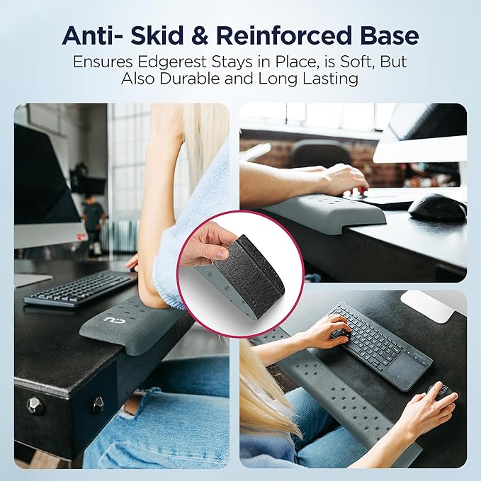 EdgeRest PostureUp L-Shaped Memory Foam Wrist Rest, Ergonomic Elbow and Forearm Support for Desk, Non-Slip Universal Fit, Light Gray