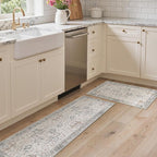 GENIMO Runner Rug 2PCs, Machine Washable Non Slip Vintage Hallway Runner Rug 17.3"x59"+17.3"x30", Low Pile Lightweight Rugs for Indoor Entryway, Hallway, Kitchen and Corridor, Light Taupe Brown