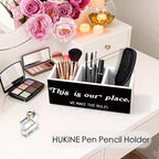 HUKINE This Is Our Place We Make the Rules Pen Holder for Desk Decoration, Inspirational Quotes Wooden Box Sign Pencil Holder Organizer for Home Office Desk Accessories, Housewarming Gifts New Home