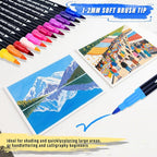 36 Colors Brush & Fine Dual Tip Art Markers Set for Adult Kids Coloring, Dual Tip Colored Pens Markers Quick Drying Without Fading ,Water Based Marker for Calligraphy, Journal ,Doodling,Painting