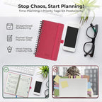 IN-LUXPRO Planner 2026 Daily Weekly and Monthly,6.5"x3.75",12 Months Spiral Bound Calendar Agenda with Self-adhesive Pen Holder,2026 Appointment Book with Vegan Leather Soft Cover,Rose Red