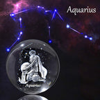 3D Laser Constellation Crystal Ball 60mm Crystal Paperweight Full Sphere Glass Fengshui with Sliver-Plated Flowering Stand(Aquarius)