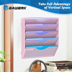 Gawerk 5 Tier Hanging Wall File Organizer, Mesh Mail Paper Orgnization Hanging File Folder Holder for Home Office, Pink